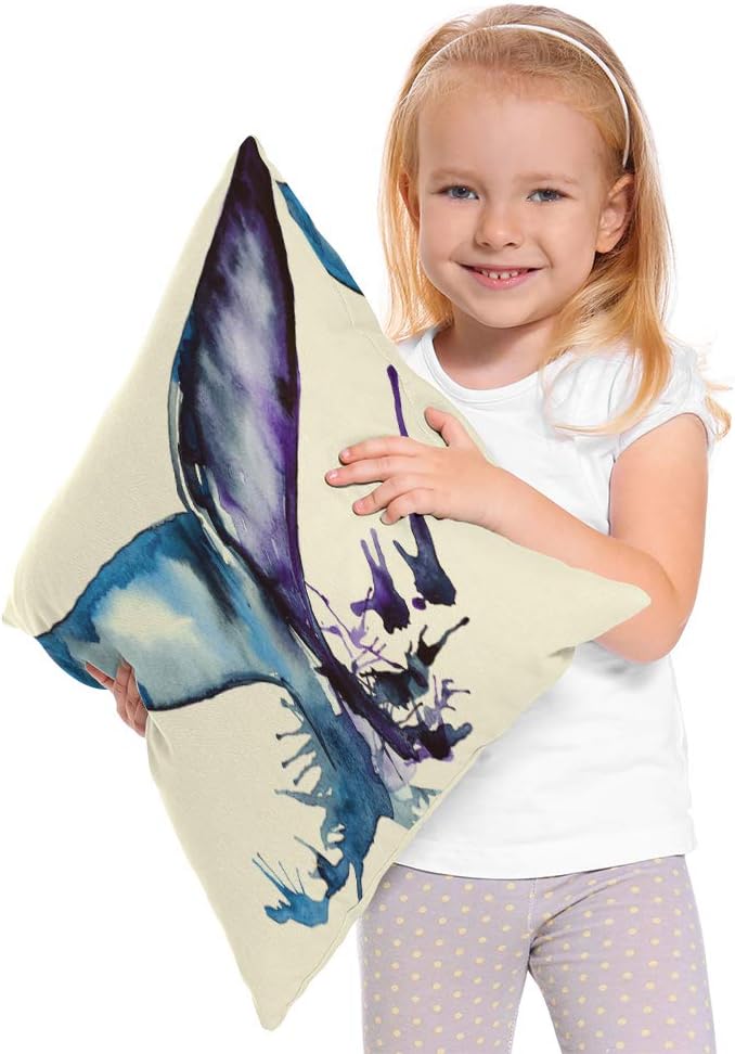 Moslion Whale 18x18 Inch Pillow Case Fish Aquatic Ocean Animal Sea Watercolor Whale Tail Wave Decorative Throw Pillow Cover Square Cushion Cotton Linen Canvas for Women Men Blue Purple - Image 3